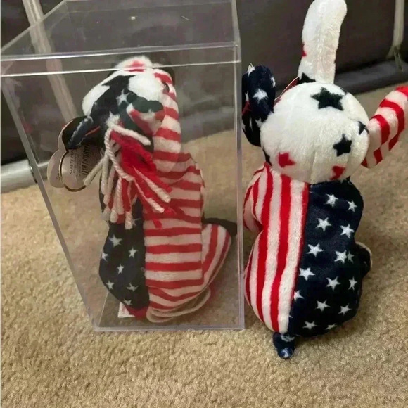 Lot Of 2 Ty Righty 2000 Political Elephant Stars Stripes 6 Beanie Baby MWMT - Picture 5 of 9
